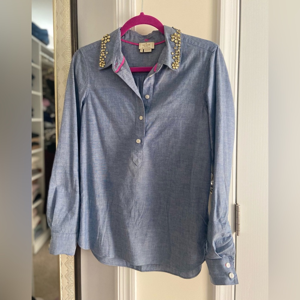 Kate Spade Embellished Blue Button-Up Shirt